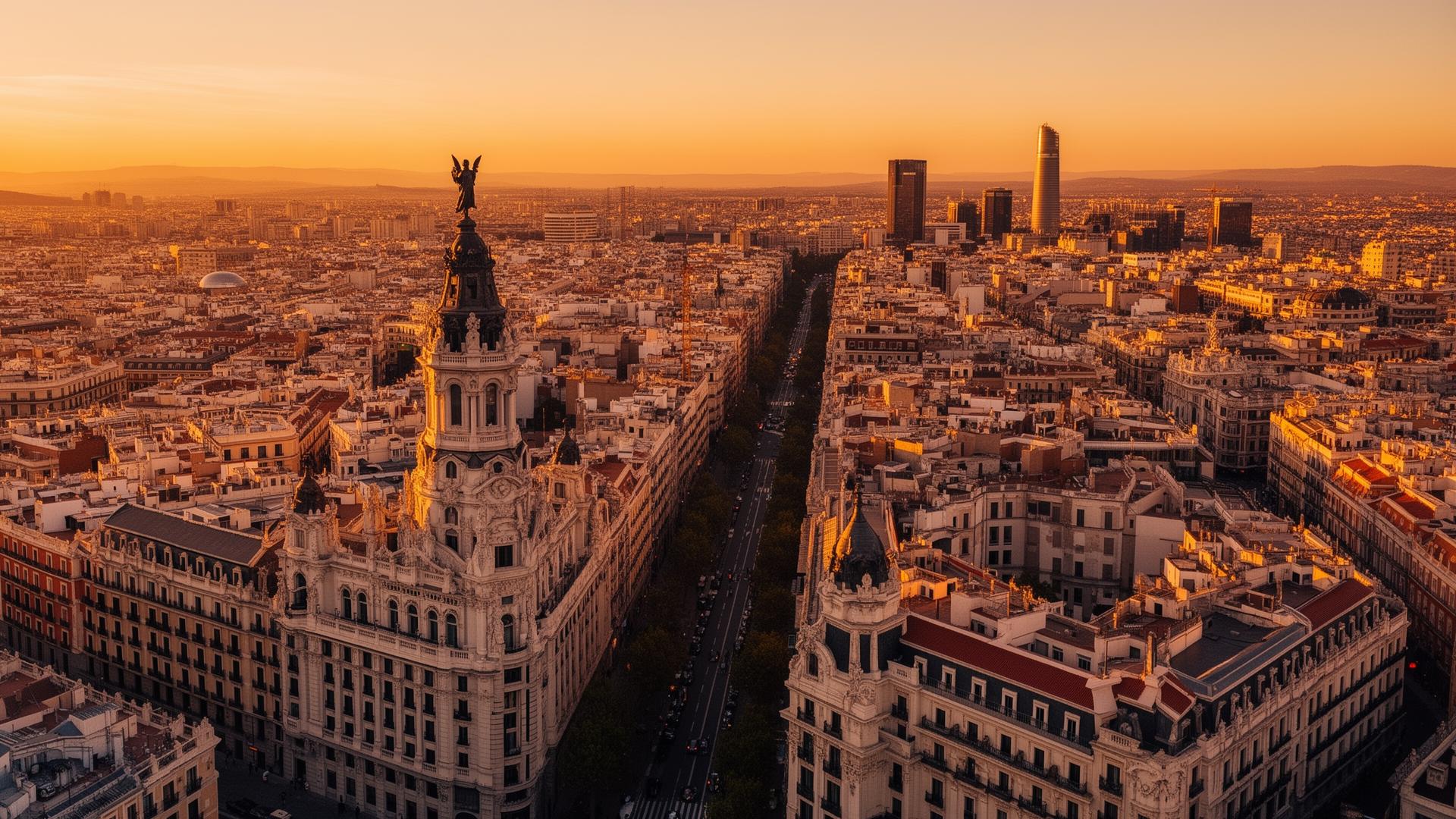 Madrid aerial at sunset