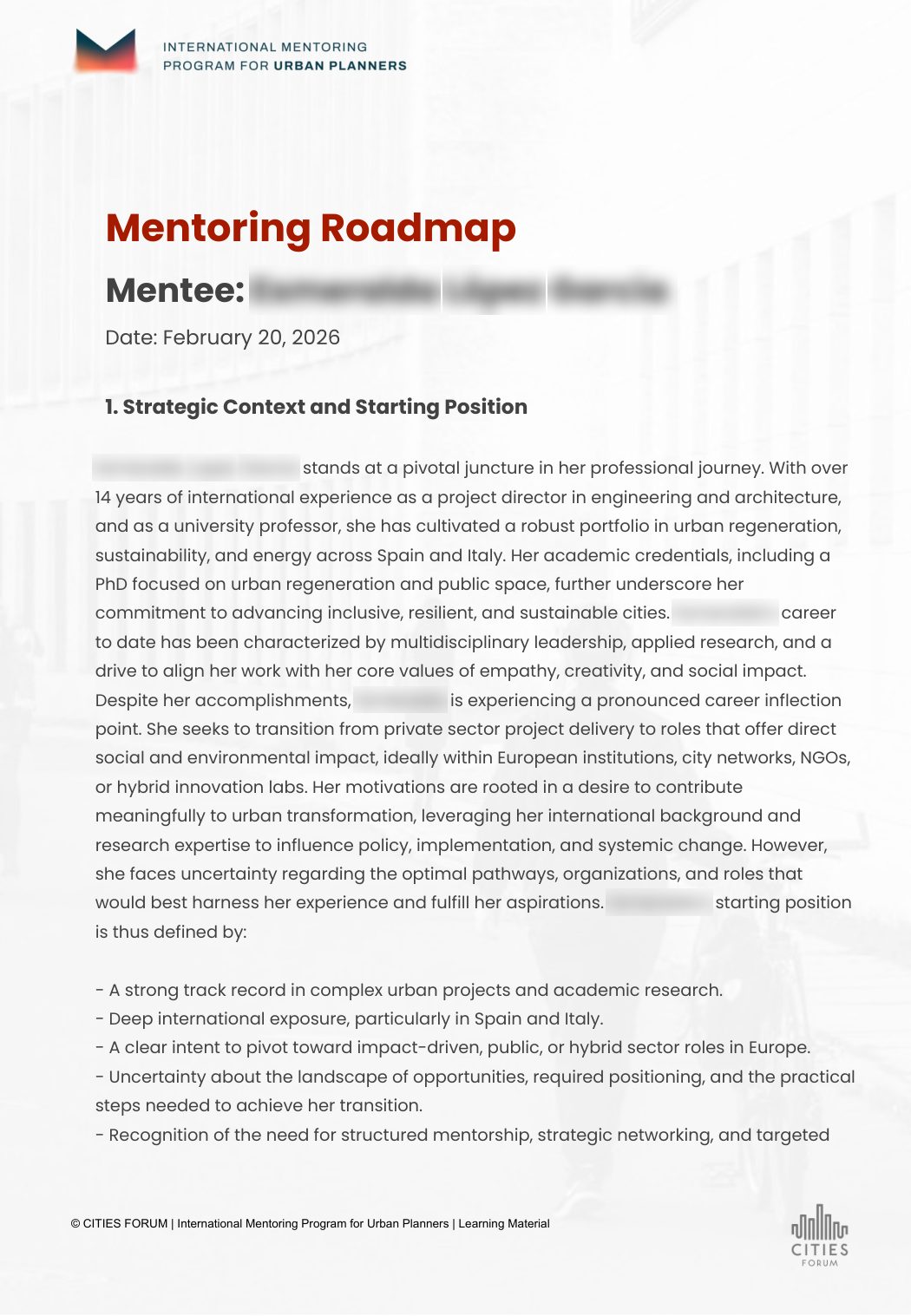 Personalised mentoring roadmap preview page 1